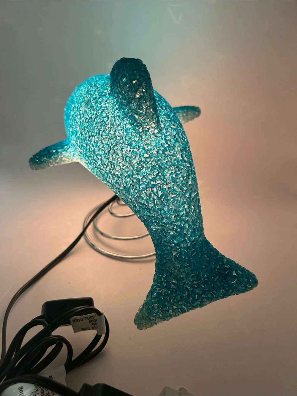 VTG 90s Melted Popcorn Blue Dolphin Night Light Or Table Lamp 11